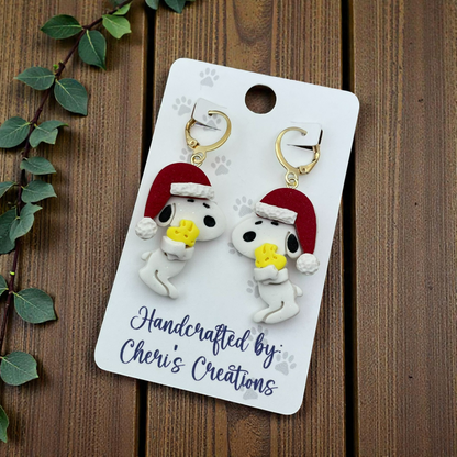 Christmas Pup Dangle Earrings – Handmade Polymer Clay Earrings