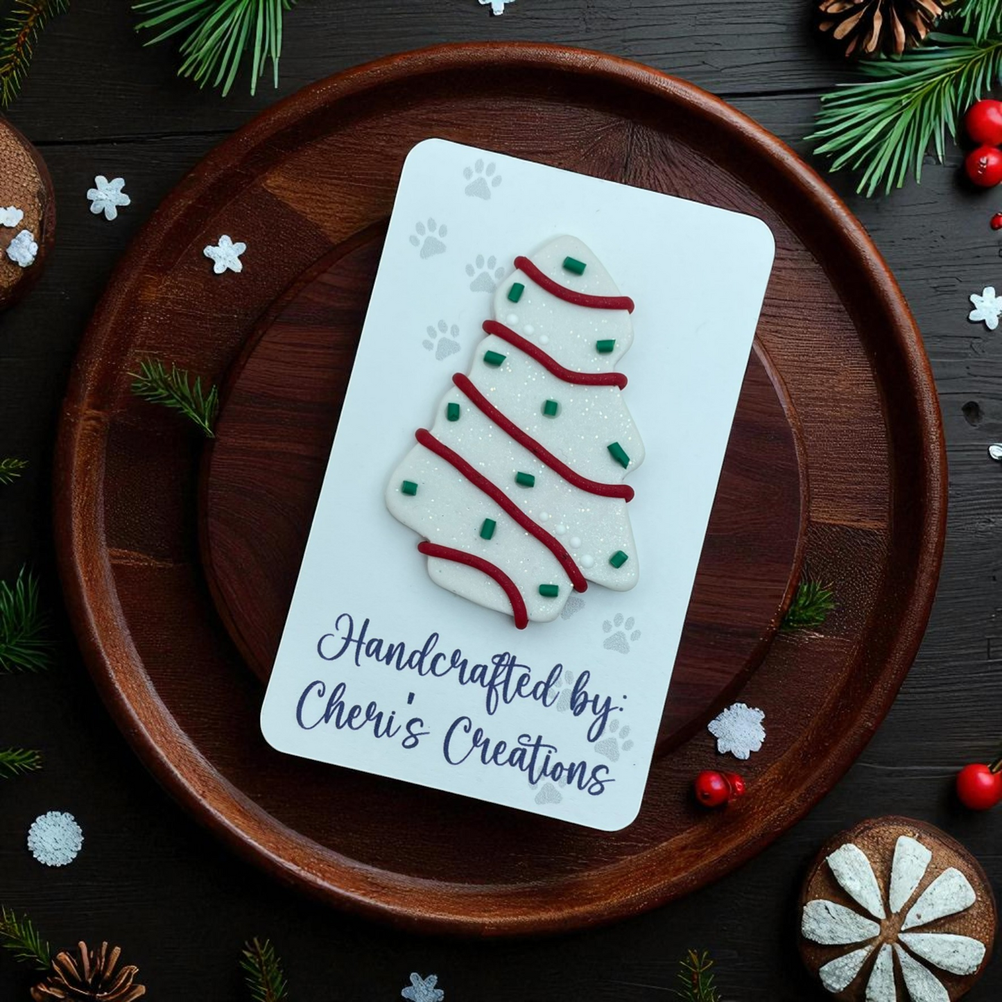 Christmas Tree Cake Bow Center – Handmade Polymer Clay Embellishment