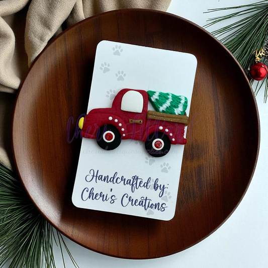 Red Christmas Truck with Tree Polymer Clay Embellishment