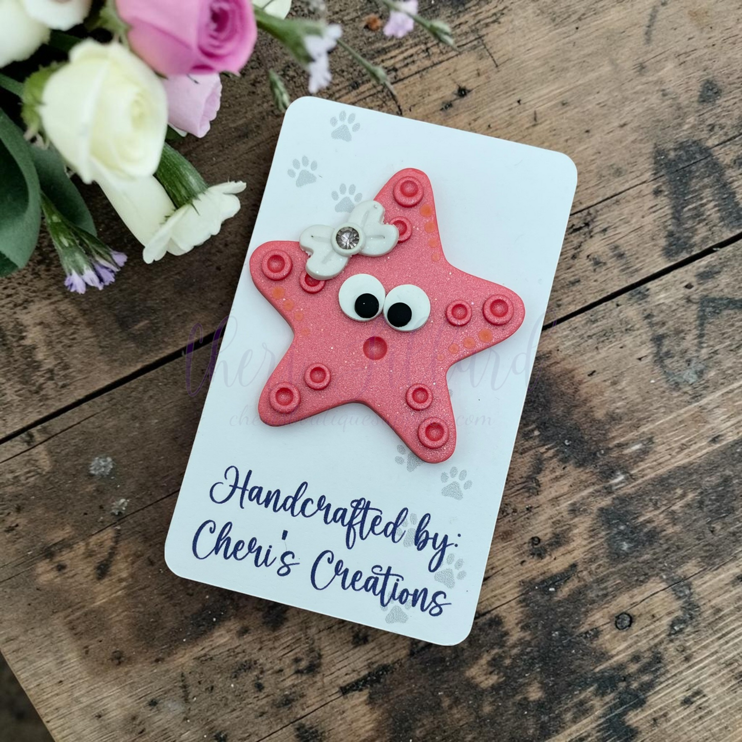 Coral Starfish Bow Center – Handmade Polymer Clay Embellishment