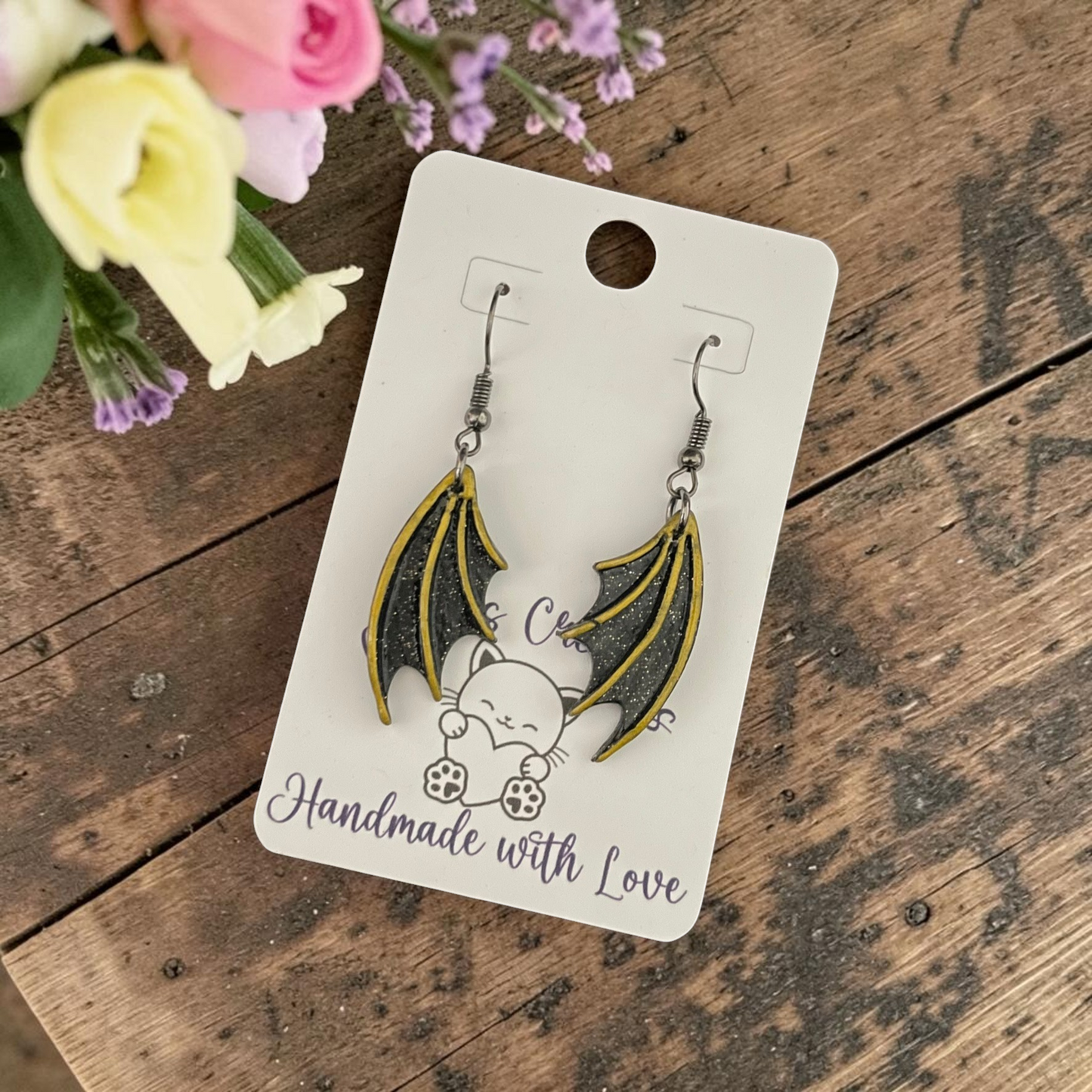 Dragon Wing Dangle Earrings - Handmade Polymer Clay Dangle Earrings