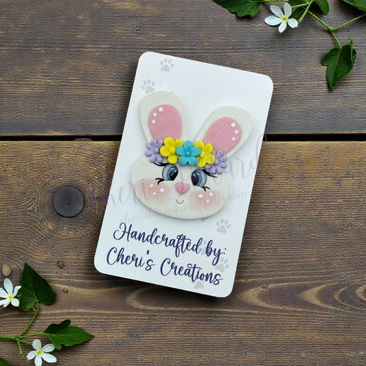 Easter Bunny Head Bow Center – Handmade Polymer Clay Embellishment