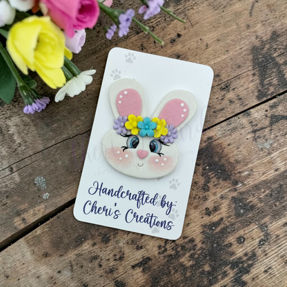 Easter Bunny Head Bow Center – Handmade Polymer Clay Embellishment