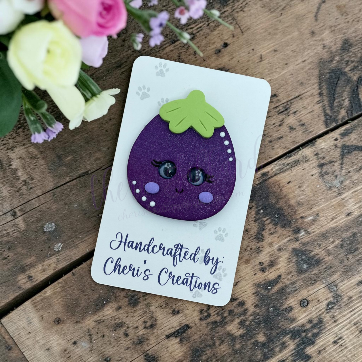 Eggplant Bow Center – Handmade Polymer Clay Embellishment