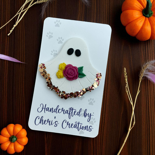 Fall Floral Sparkle Ghost Polymer Clay Embellishment