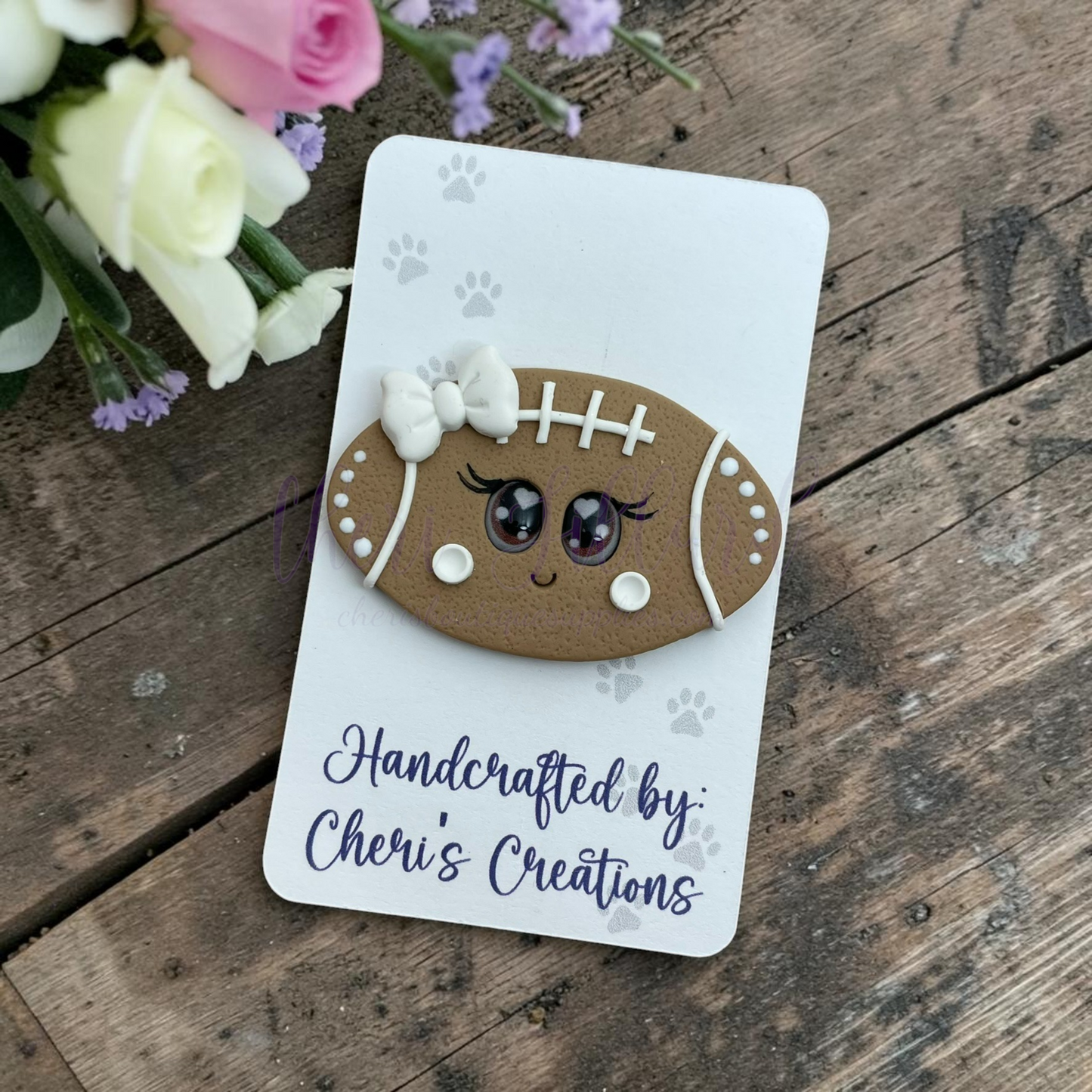 Fall Football Bow Center – Handmade Polymer Clay Embellishment