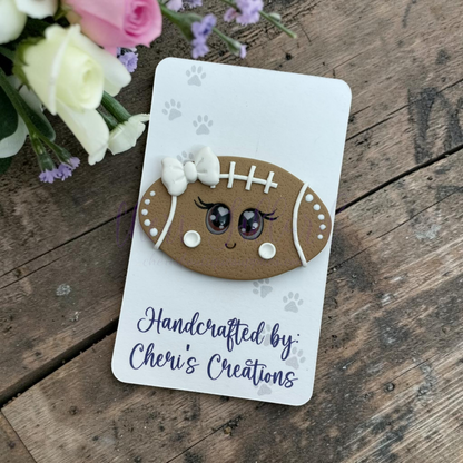 Fall Football Bow Center – Handmade Polymer Clay Embellishment