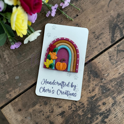 Fall Harvest Rainbow Bow Center – Handmade Polymer Clay Embellishment