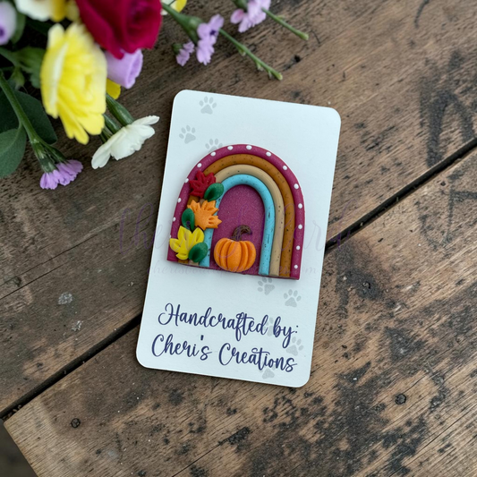 Fall Harvest Rainbow Bow Center – Handmade Polymer Clay Embellishment
