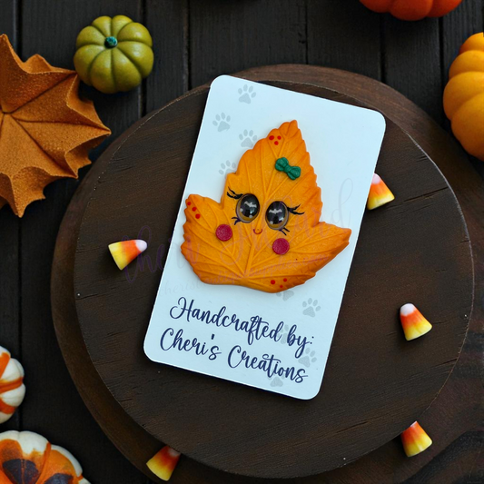 Fall Leaf Bow Center – Handmade Polymer Clay Embellishment