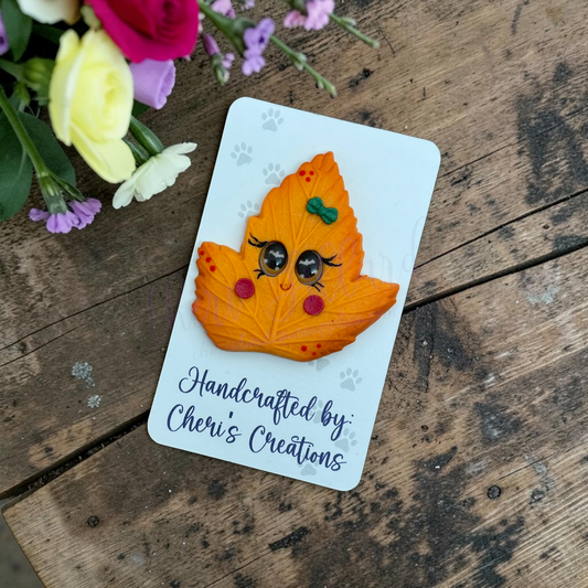 Fall Leaf Bow Center – Handmade Polymer Clay Embellishment