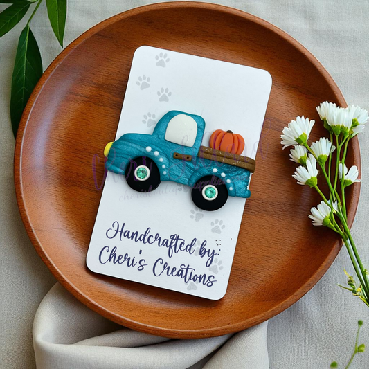 Pumpkin Truck Bow Center – Handmade Polymer Clay Embellishment