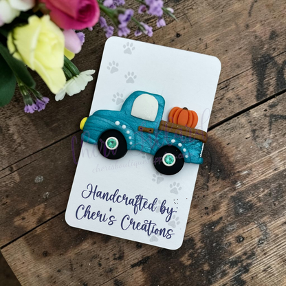 Fall Pumpkin Truck Bow Center – Handmade Polymer Clay Embellishment