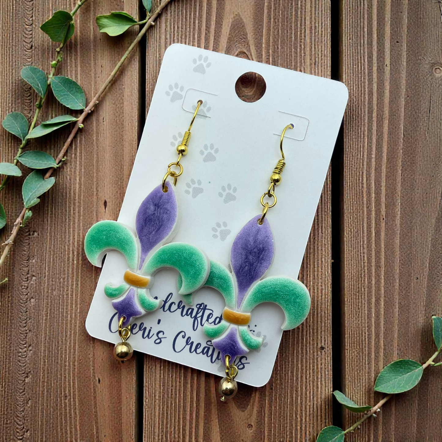 Mardi Gras Fleur de Lis Dangle Earrings – Handmade Polymer Clay Earrings