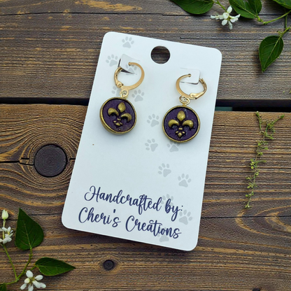 Fleur de Lis Tile Dangle Earrings – Handmade Polymer Clay Earrings