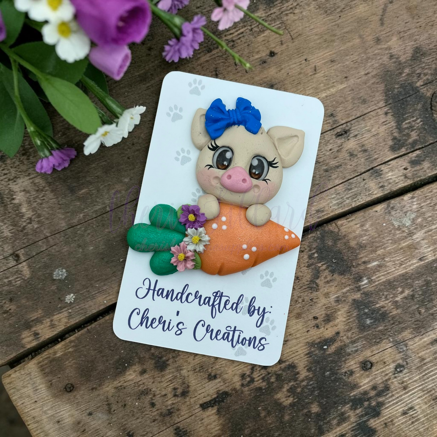 Easter Piglet Bow Center – Handmade Polymer Clay Embellishment