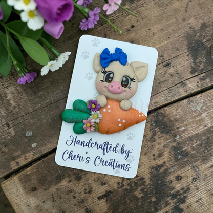 Easter Piglet Bow Center – Handmade Polymer Clay Embellishment