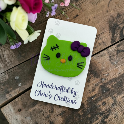 Frankenstein Kitty Bow Center – Handmade Polymer Clay Embellishment