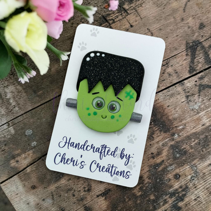 Frankie Frankenstein Bow Center – Handmade Polymer Clay Embellishment