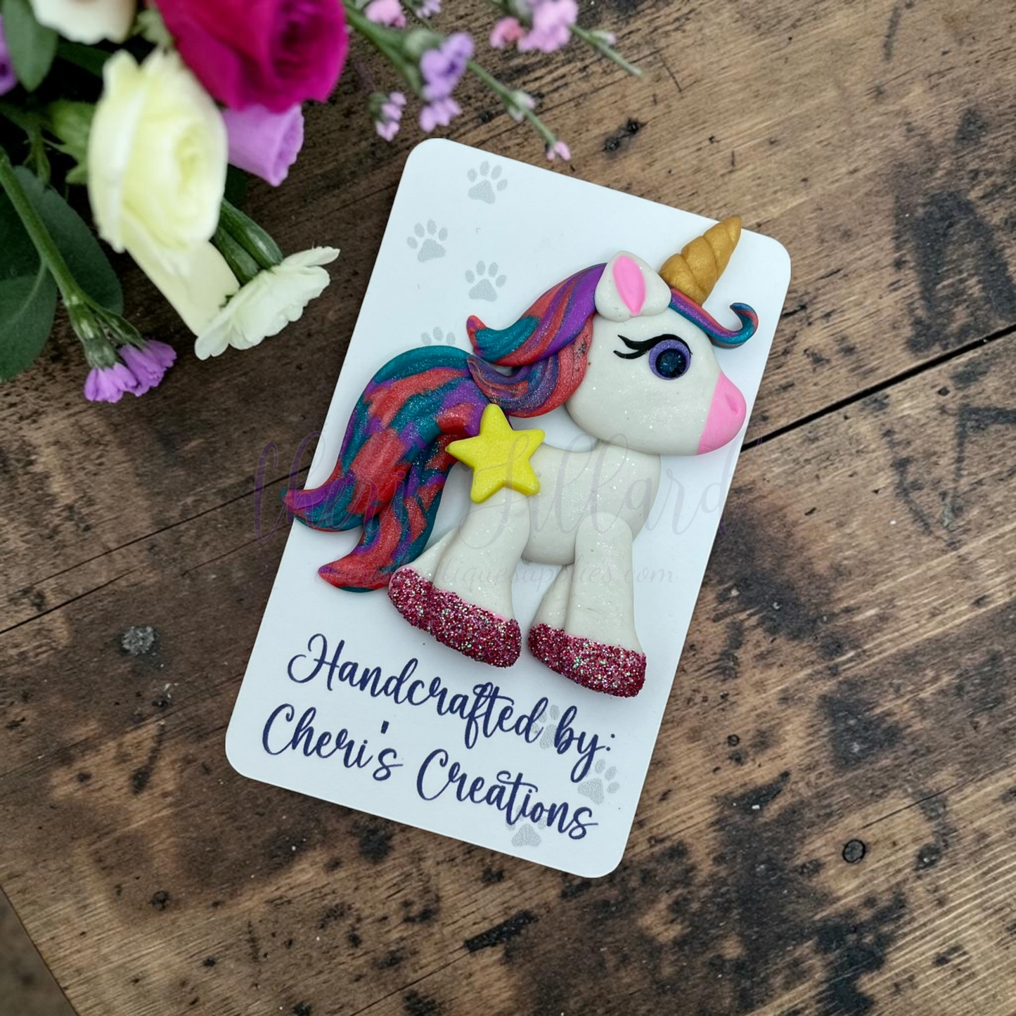 Galaxy Unicorn Bow Center – Handmade Polymer Clay Embellishment