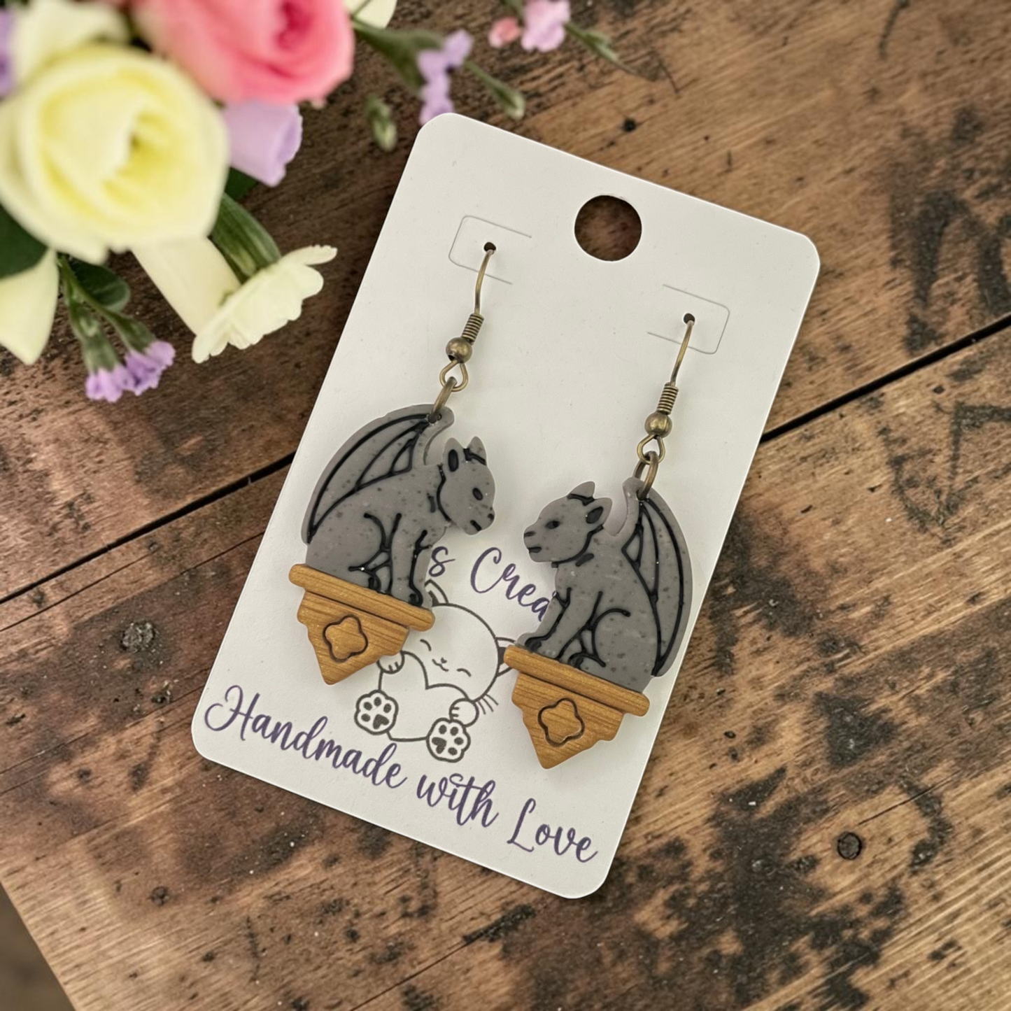 Gargoyle Earrings - Handmade Polymer Clay Dangle Earrings