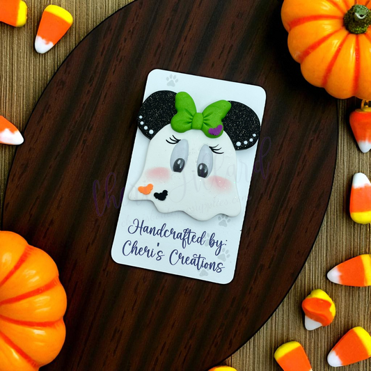 Ghost Mouse Bow Center – Handmade Polymer Clay Embellishment