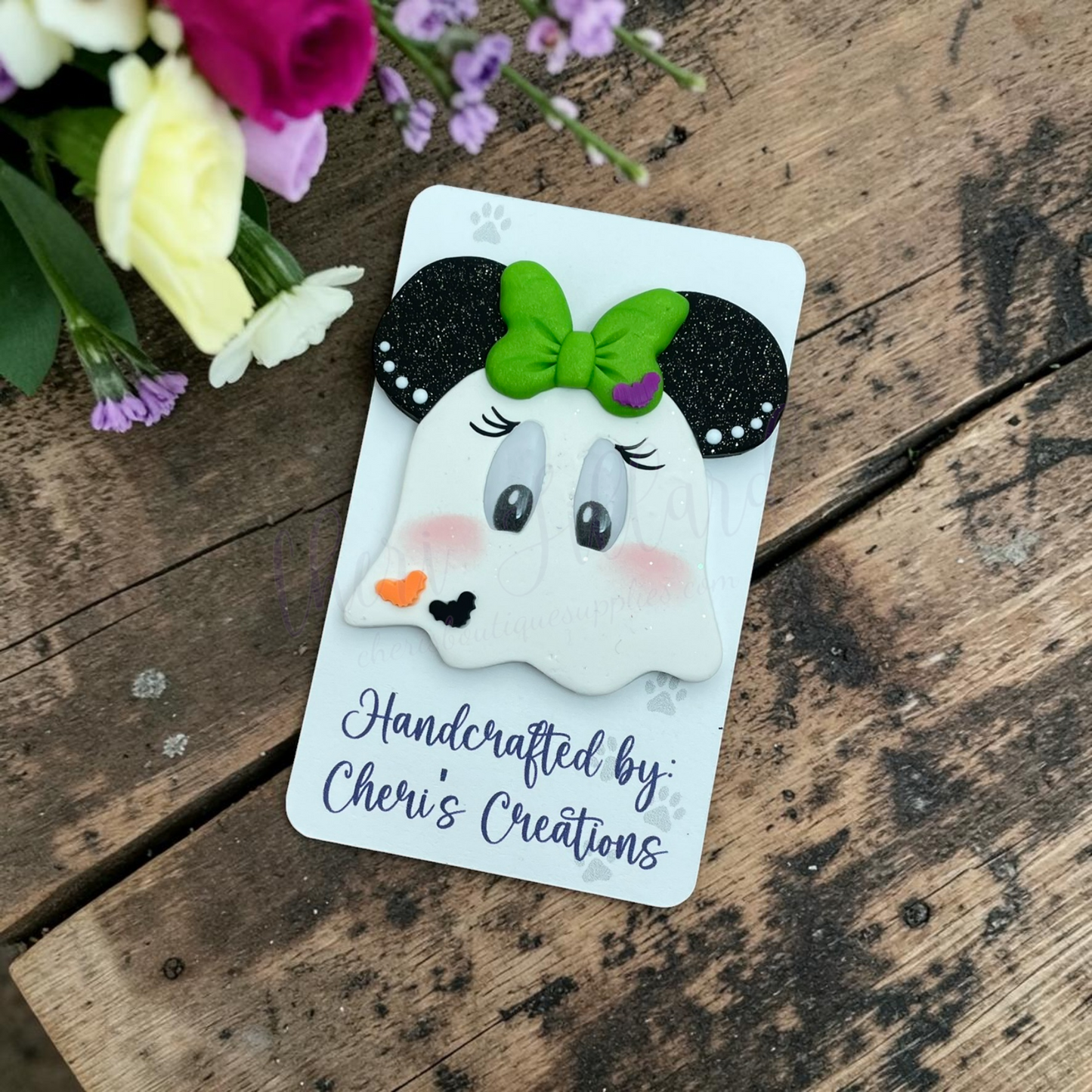 Mouse Ghost Bow Center – Handmade Polymer Clay Embellishment