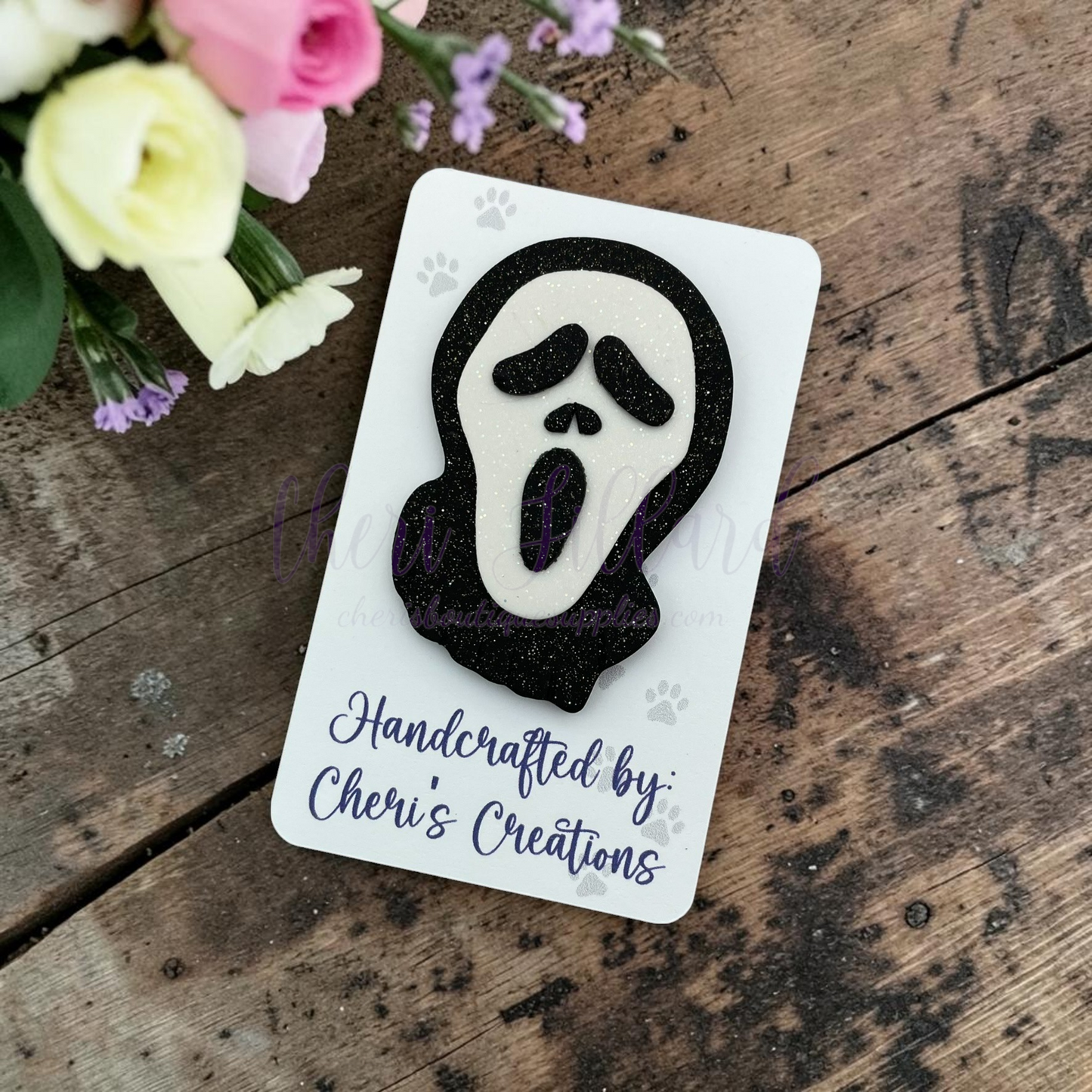 Ghost Hoodie Bow Center – Handmade Polymer Clay Embellishment