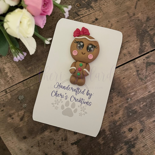 Gingerbread Girl Bow Center – Handmade Polymer Clay Embellishment