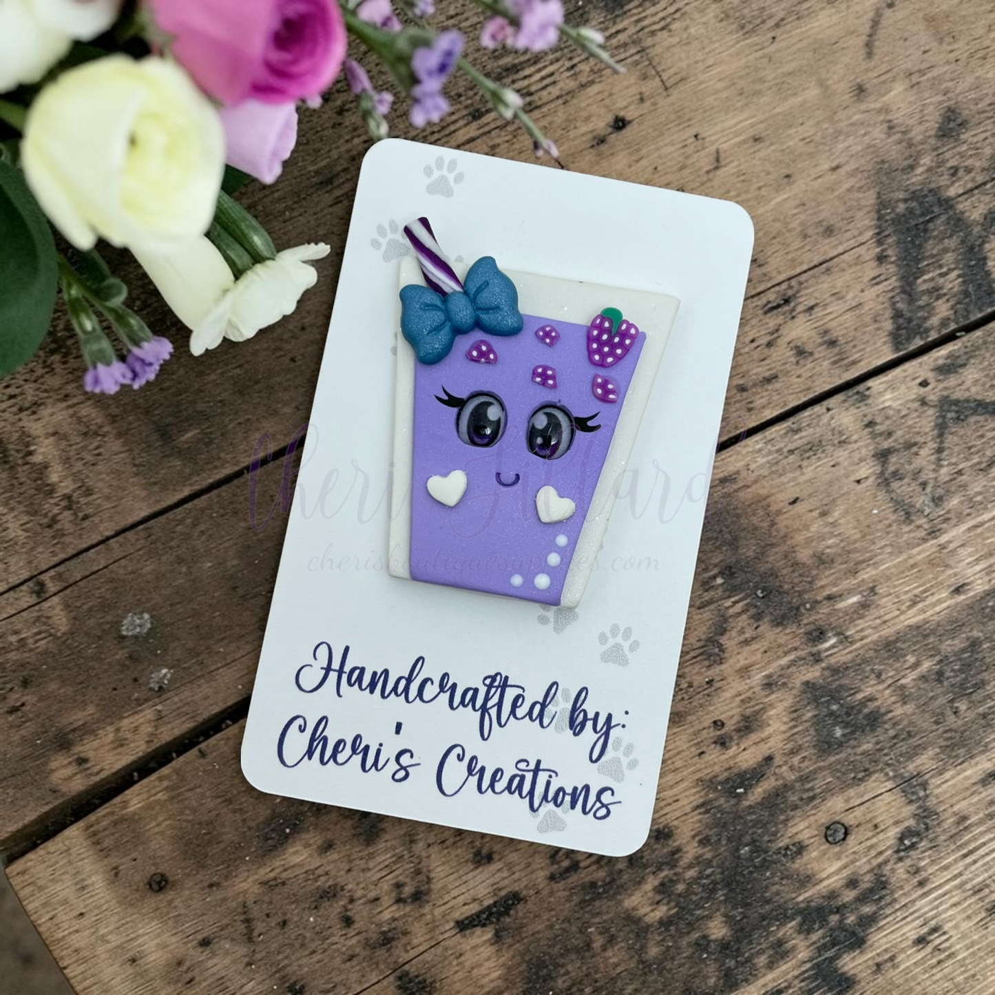Grape Soda Cup Bow Center – Handmade Polymer Clay Embellishment