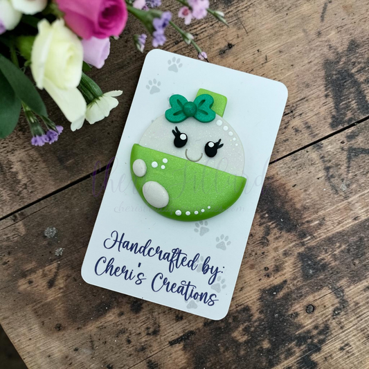 Green Fishing Bobber Bow Center – Handmade Polymer Clay Embellishment