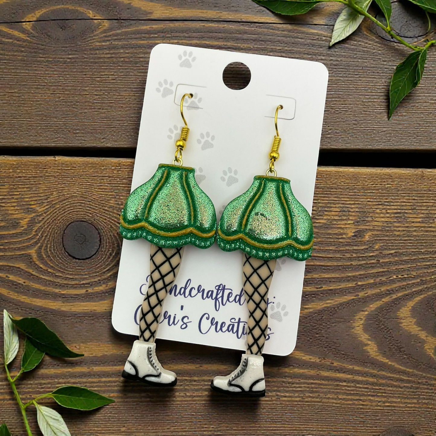 Green Leg Lamp Dangle Earrings – Handmade Polymer Clay Earrings