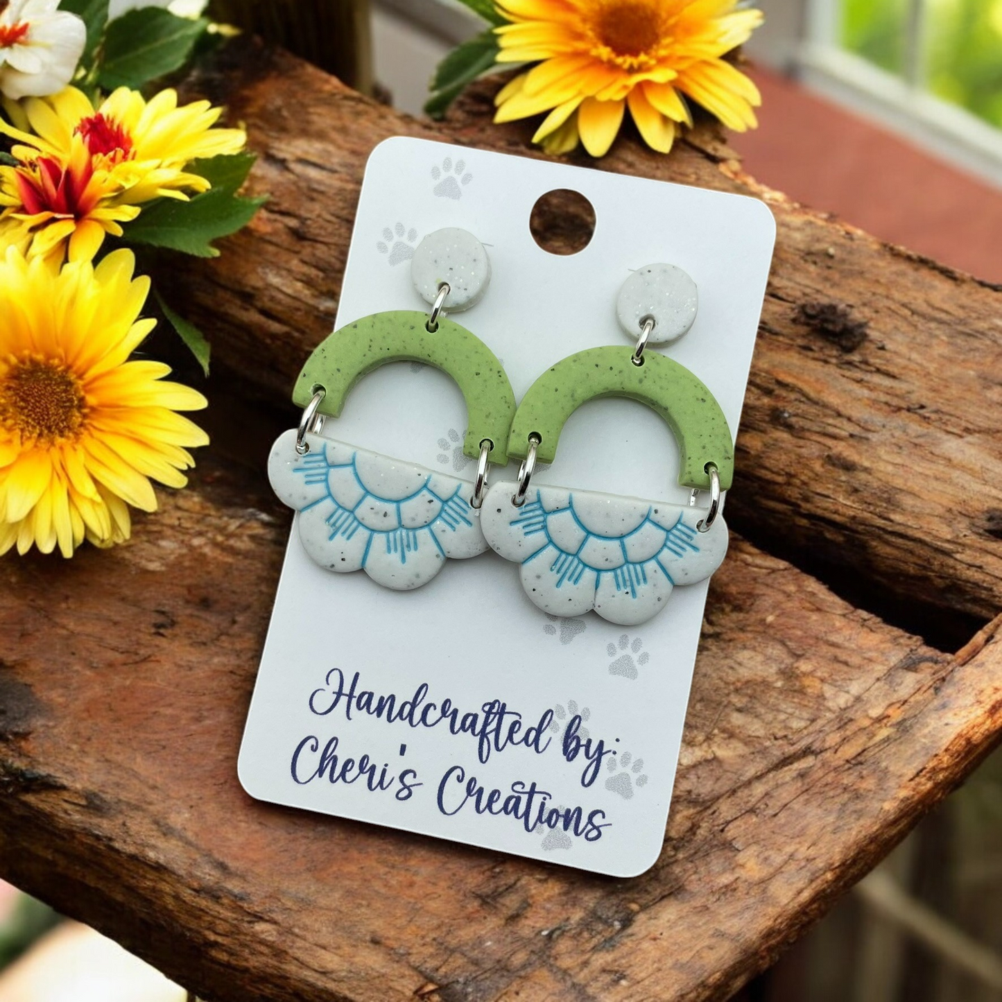 Spring Accented Half Flower Polymer Clay Dangle Earrings