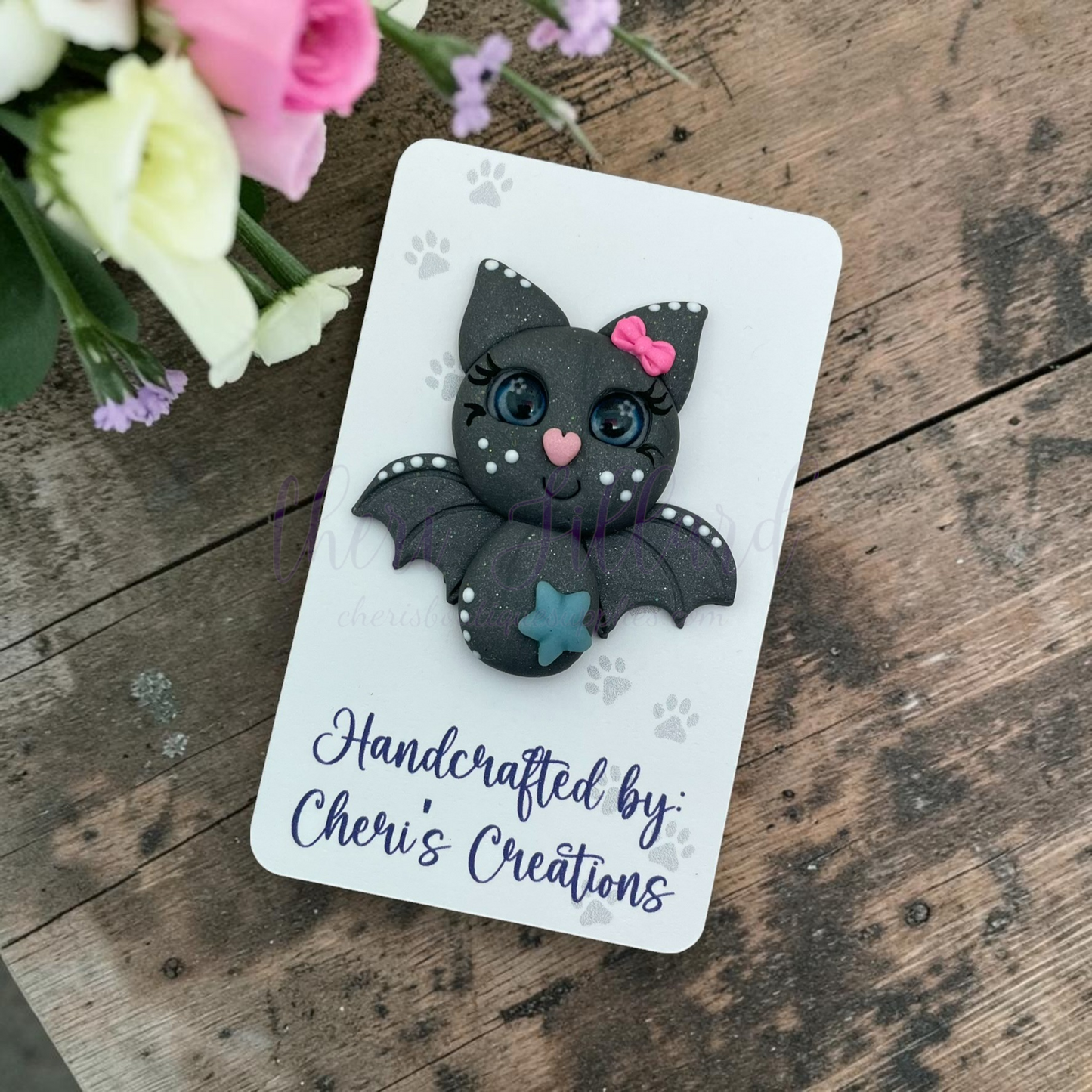 Halloween Bat Bow Center – Handmade Polymer Clay Embellishment