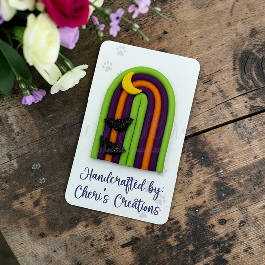 Halloween Rainbow Bow Center – Handmade Polymer Clay Embellishment