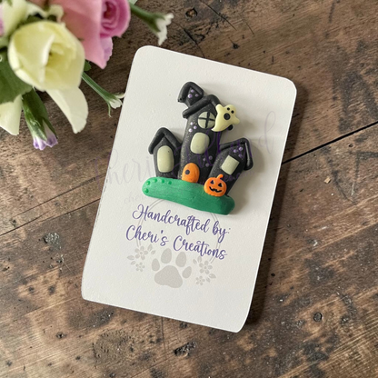 Haunted House Bow Center – Handmade Polymer Clay Embellishment