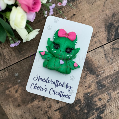 Valentine Heart Dragon Bow Center – Handmade Polymer Clay Embellishment