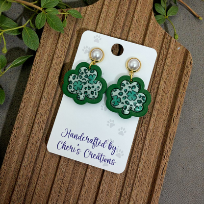Inlay Leopard Clover Dangle Earrings – Handmade Polymer Clay Earrings