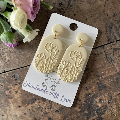 Ivory Wildflower Dangles - Handmade Polymer Clay Earrings