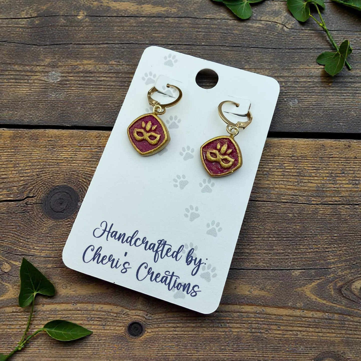 Jester Mask Tile Dangle Earrings – Handmade Polymer Clay Earrings