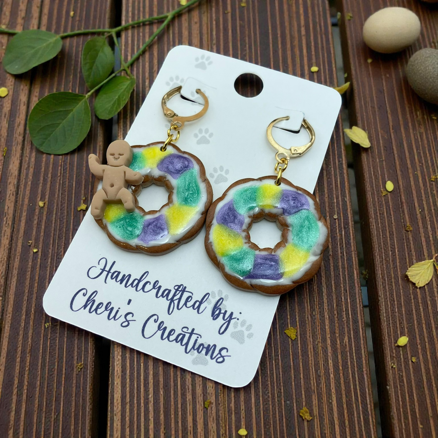 Mardi Gras King Cake Dangle Earrings – Handmade Polymer Clay Earrings