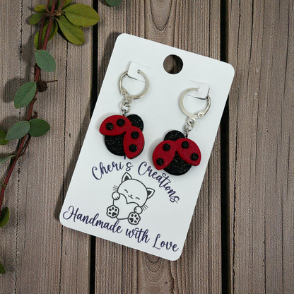 Ladybug Dangles – Handmade Polymer Clay Earrings