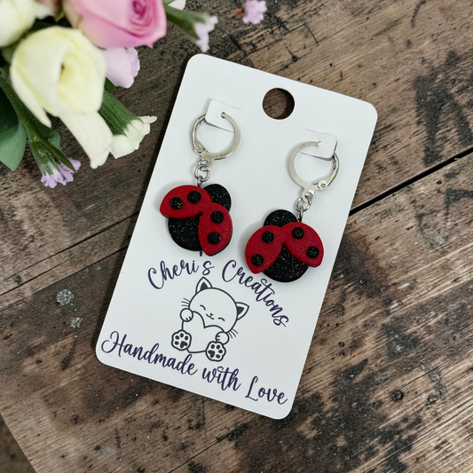Ladybug Earrings - Handmade Polymer Clay Dangle Earrings