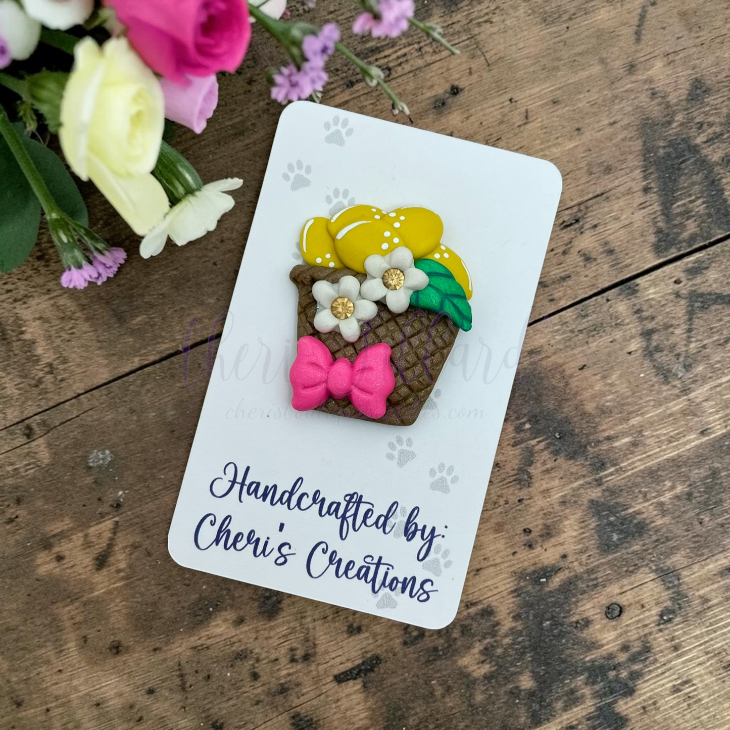Lemon Basket Bow Center – Handmade Polymer Clay Embellishment