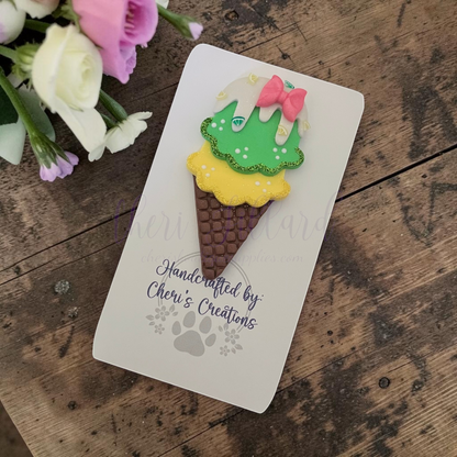 Lemon Lime Ice Cream Cone Bow Center – Handmade Polymer Clay Embellishment