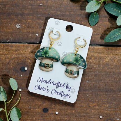 Leprechaun Mushroom Dangle Earrings – Handmade Polymer Clay Earrings