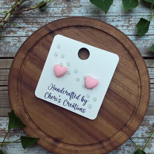 Light Pink Heart Stud Earrings – Handmade Polymer Clay Earrings
