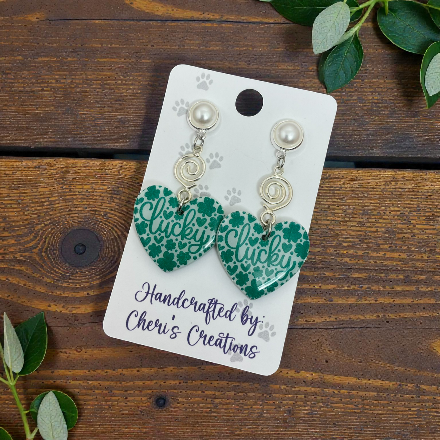 Lucky Heart Dangle Earrings – Handmade Polymer Clay Earrings