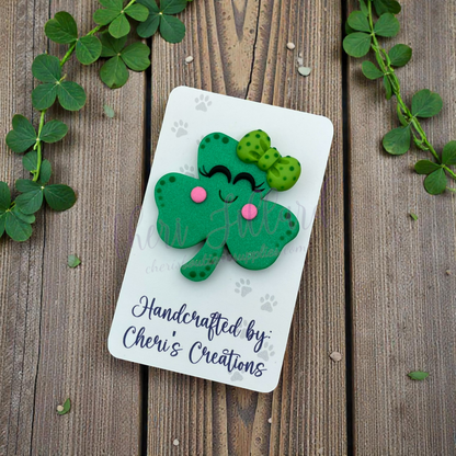 Lucky Clover Bow Center – Handmade Polymer Clay Embellishment