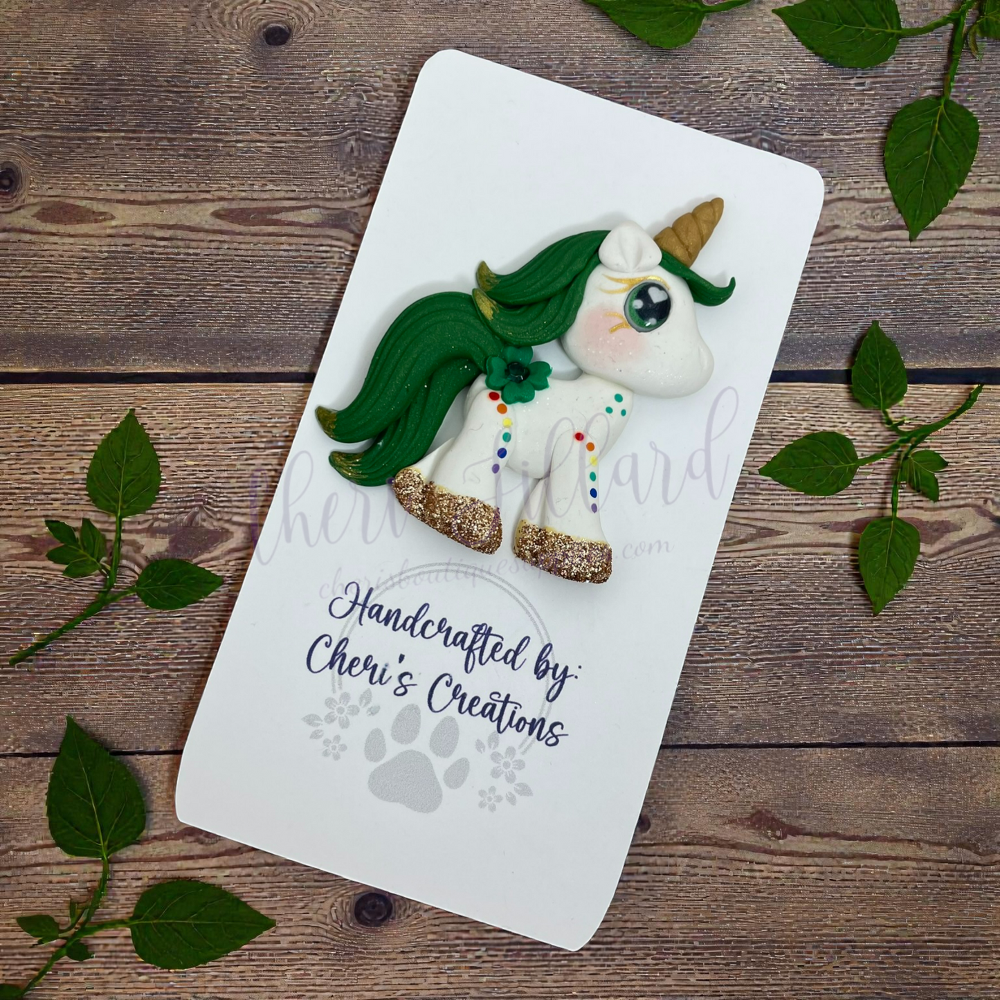 Lucky Unicorn Bow Center – Handmade Polymer Clay Embellishment